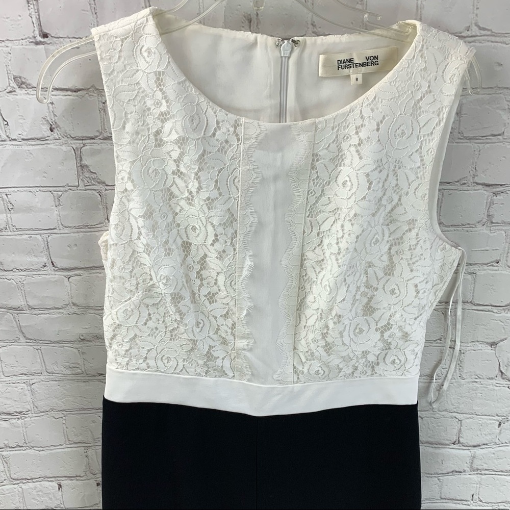 DVF Tuxedo Lace Black & White Wide Leg Jumpsuit - Picture 3 of 7